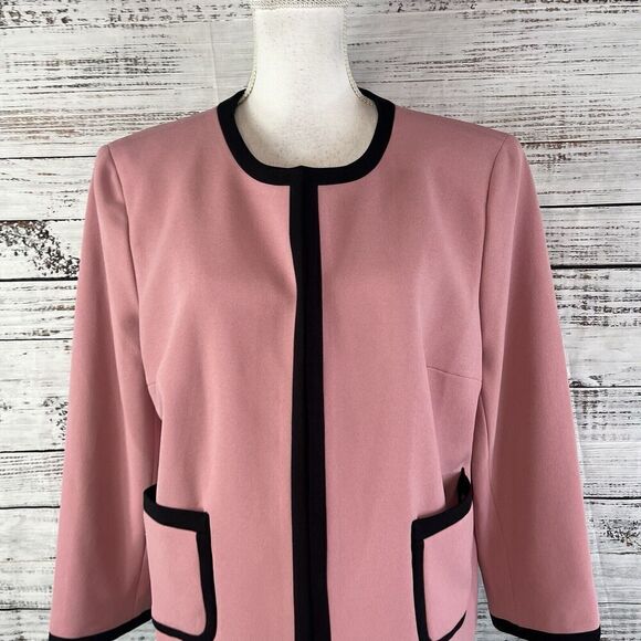 Nine West Blazer Jacket Mauve Pink Black Open Front Career Professional Church - Picture 2 of 10